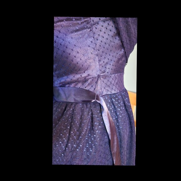 Lulu's Adorable Event Navy Blue Mesh One-Shoulder Swiss Dot Mini Dress - Picture 11 of 15